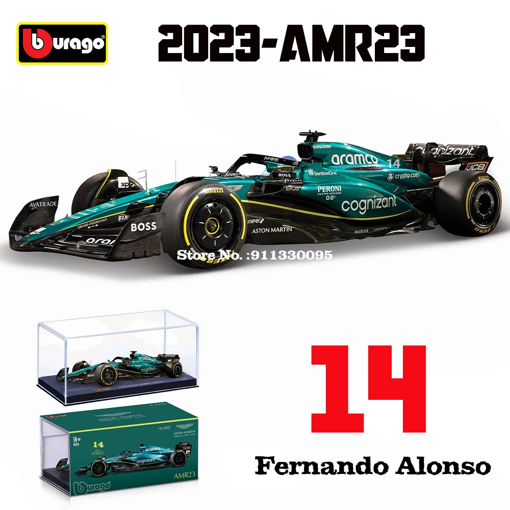 Bburago 1:43 F1 Aston Martin Aramco F1 Team AMR23 2023 #14 Alonso #18 Stroll Alloy Car Die Cast Model Toy Collectible