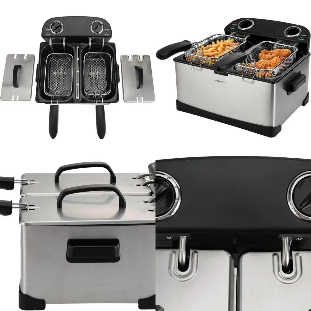 

Stainless Dual-Tank Electric Deep Fryer, 4L/4.2Qt, 1800W, Dual Temp Control, 2 Baskets, Odor Filter