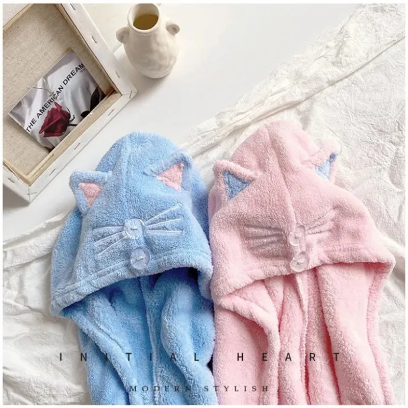 

2023 Cute Cat Microfiber Shower Cap Towel Bath Hats for Women Dry Hair Cap Quick Drying Soft for Lady Turban Head Hair Towel