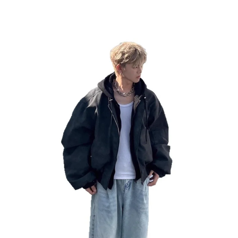 

Men's Loose Fit Leather Jacket Fashionable Casual Outerwear Spring Autumn Thickened Zipper Closure Long Sleeve Coat