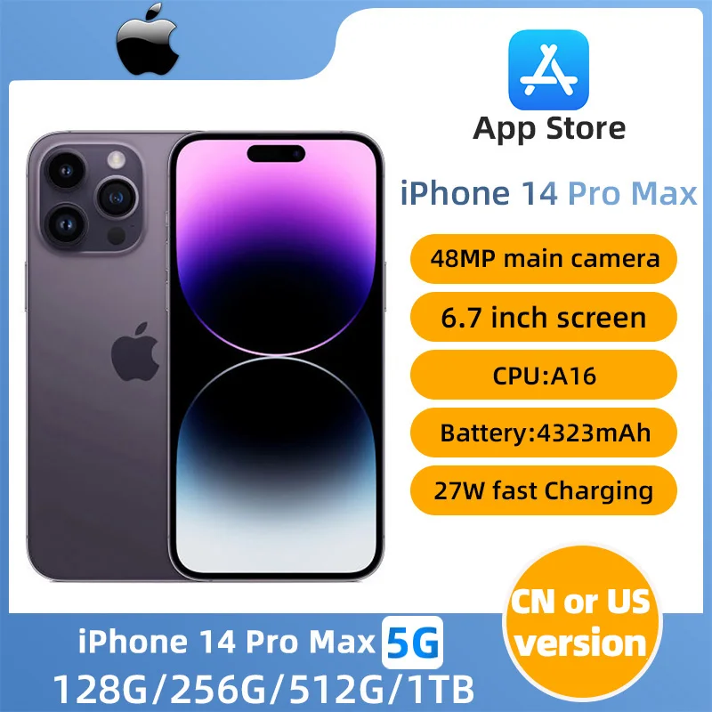 Apple iphone 14 Pro Max 5G 6.7'' A16 Bionic Chip iOS16 256GB/512GB/1T ROM All Colours in Good Condition Original used phone