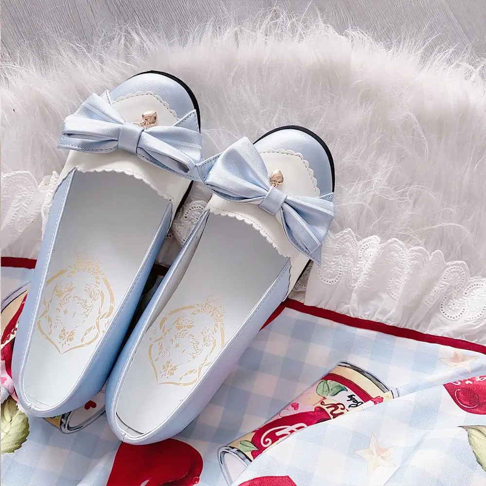 Japanese sweet lolita shoes kawaii girl round head flat heel shallow mouth kawaii shoes cosplay loli daily single shoes