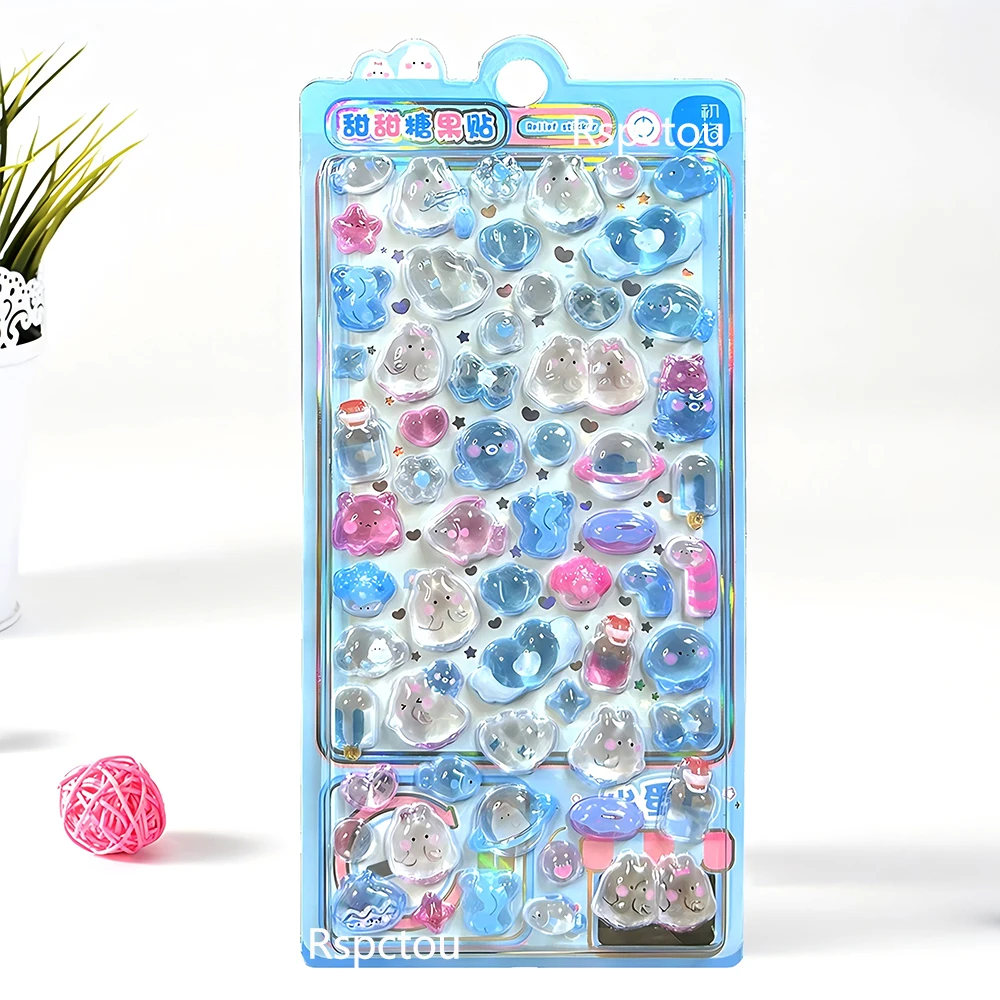 Pacote com 4 Adesivos 3D de Cristal em Estilo Kawaii, Adesivos Criativos de Animais de Anime para Scrapbook, Telefone e Guitarra