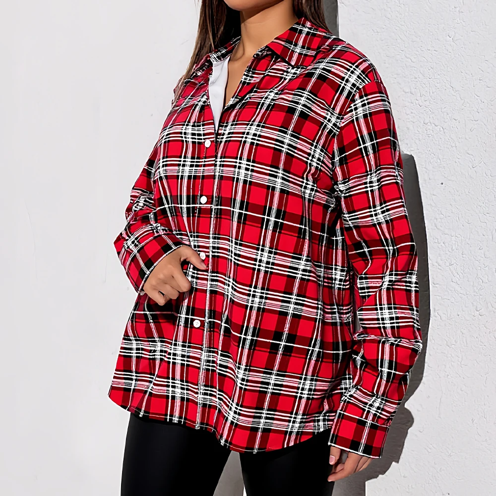 

Mia Muse Autumn Shirts 2025 Women's y2k Plaid Long Sleeve Shirt Collar Button Through Basics Shirts