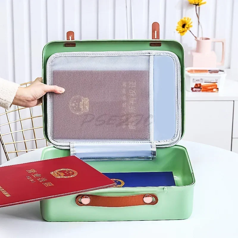 Multi Functional ID Storage Bag Family Emergency Important Document Storage Leather Handle Transparent Compartment
