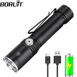 BORUiT ET25 Super Bright LED Flashlight 1200LM 5 Modes Type-C Rechargeable Powerful Mini Torch With Clip for Camping Hiking