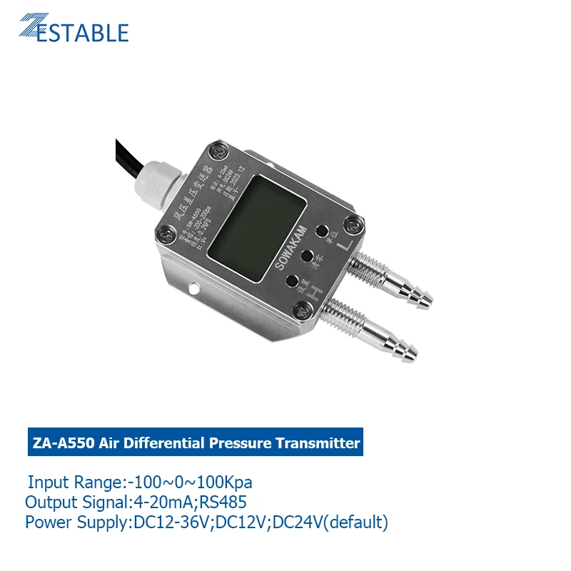 LCD Air Differential Pressure Transmitter -100Kpa-0-100Kpa Negative Pressure Of Pipeline 4-20mA RS485 Output Gas Pressure Sensor