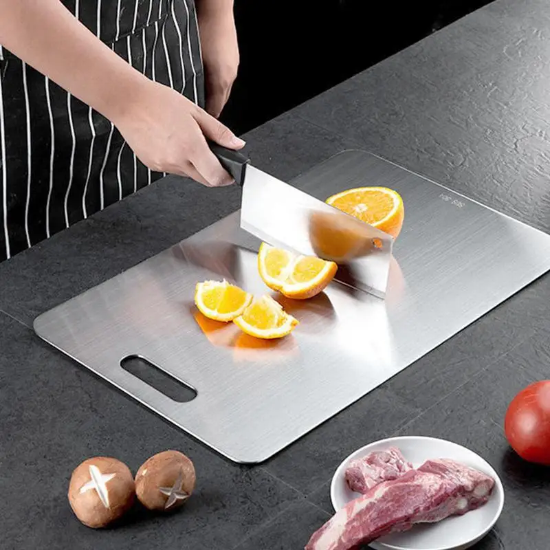 Metal Cutting Board Double-Sided Metal Chopping Board Easy Grip Food Cutting Block Chopping Block For Meat Vegetable Bread