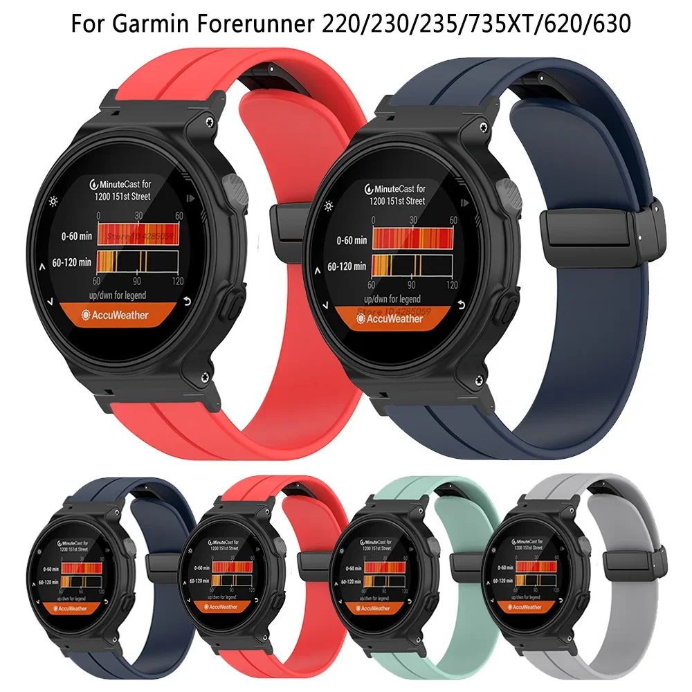 2024 Magnetyczny pasek silikonowy ze składaną klamrą do zegarka Garmin Forerunner 235 735xt 220 230 630 620 Pasek do zegarka Pasek do zegarka