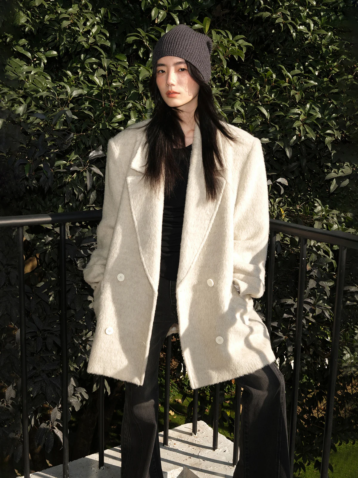 

JUSLIN Wool Blend Single-breasted Double-breasted Shoulder Width Suit Jacket Classic Style Long Sleeve Pure Color Business Wear