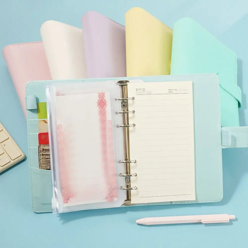 

Pu Leather Loose-Leaf Notebook Macarone Color Portable Budget Binder A6 Magnetic Buckle Planner Organizer