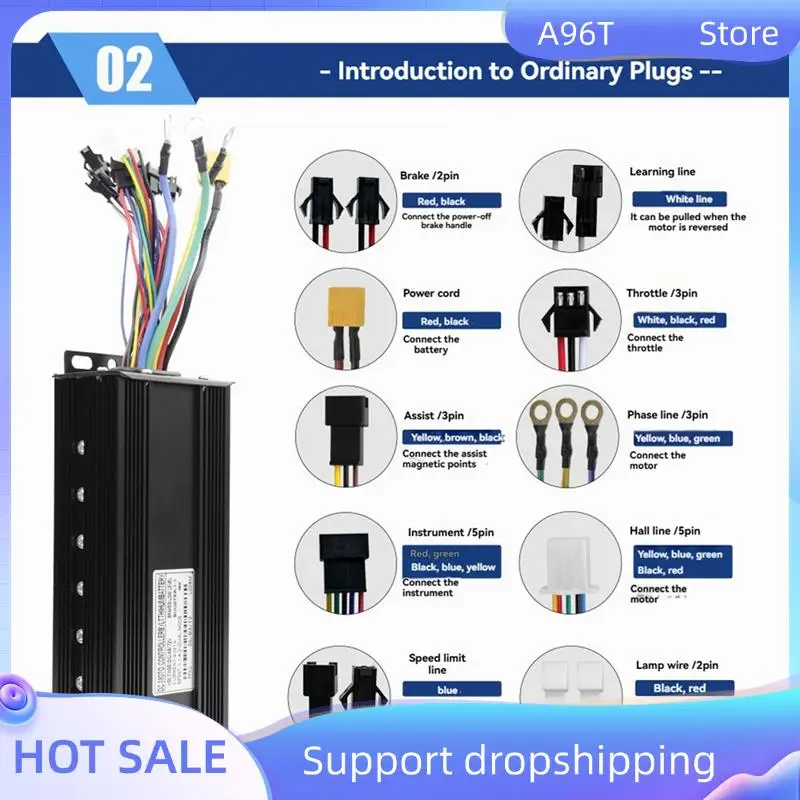 

A96T Ebike 3 Mode 48V52V60V72V 40A Sinewave Controller 15 Tubes For 1500W/2000W Motor Electric Scooter Parts Ebike Controller