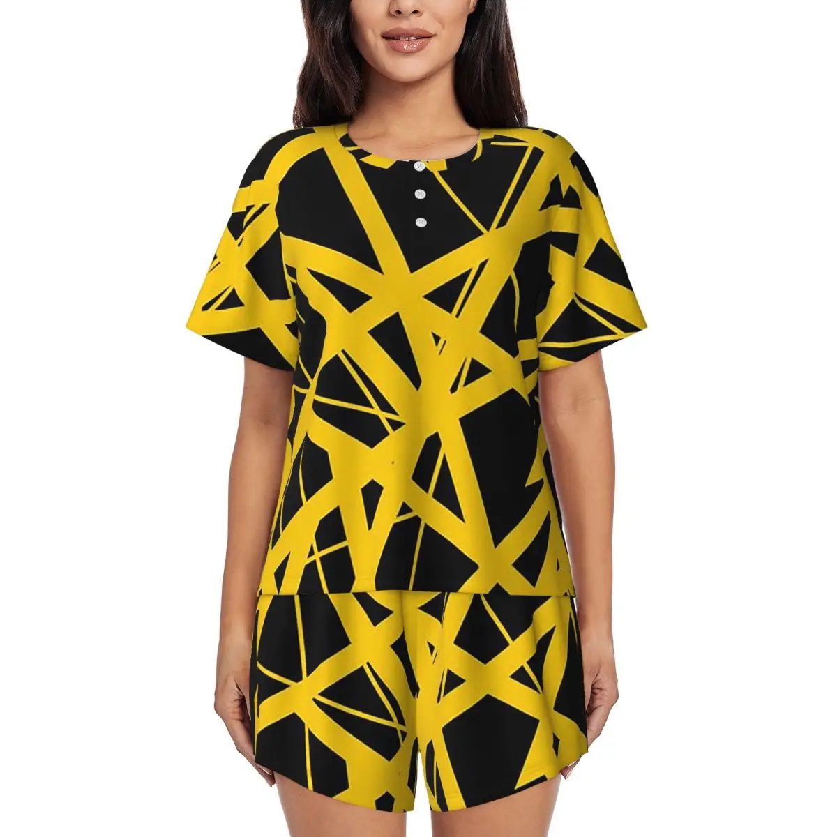 

Ночные рубашки EVH Authentic Stripes Design с круглым вырезом и короткими рукавами для сна, женский свободный пижамный комплект с короткими штанами