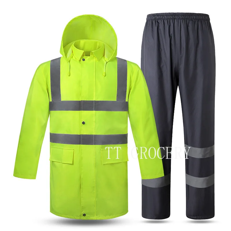 

Reflective Rainwear Set High-Vis Waterproof Windproof Safety-Enhanced for Traffic Work Moto/E-Bike Riding Outdoor Activities