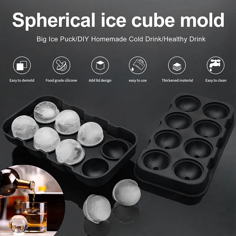 Large Sphere Ice Cube Molds 4/8 Grid Whiskey Ice Mold Leak-free Round Ice Cube Mold Easy Fill & Release Ice Ball Maker Tools