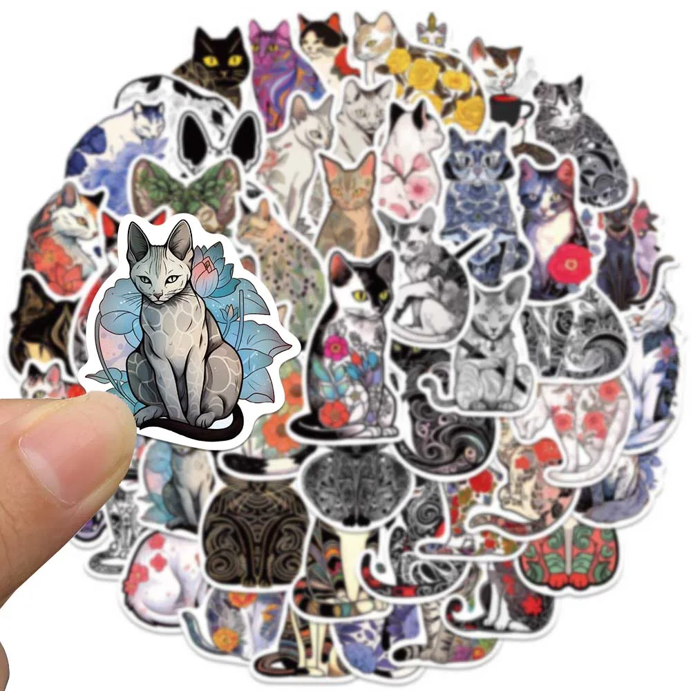 50pcs Retro Cartoon Animal Flowers Cats Stickers For Laptop Water Bottle Luggage Notebook Phone Waterproof Graffiti Vinyl Decals