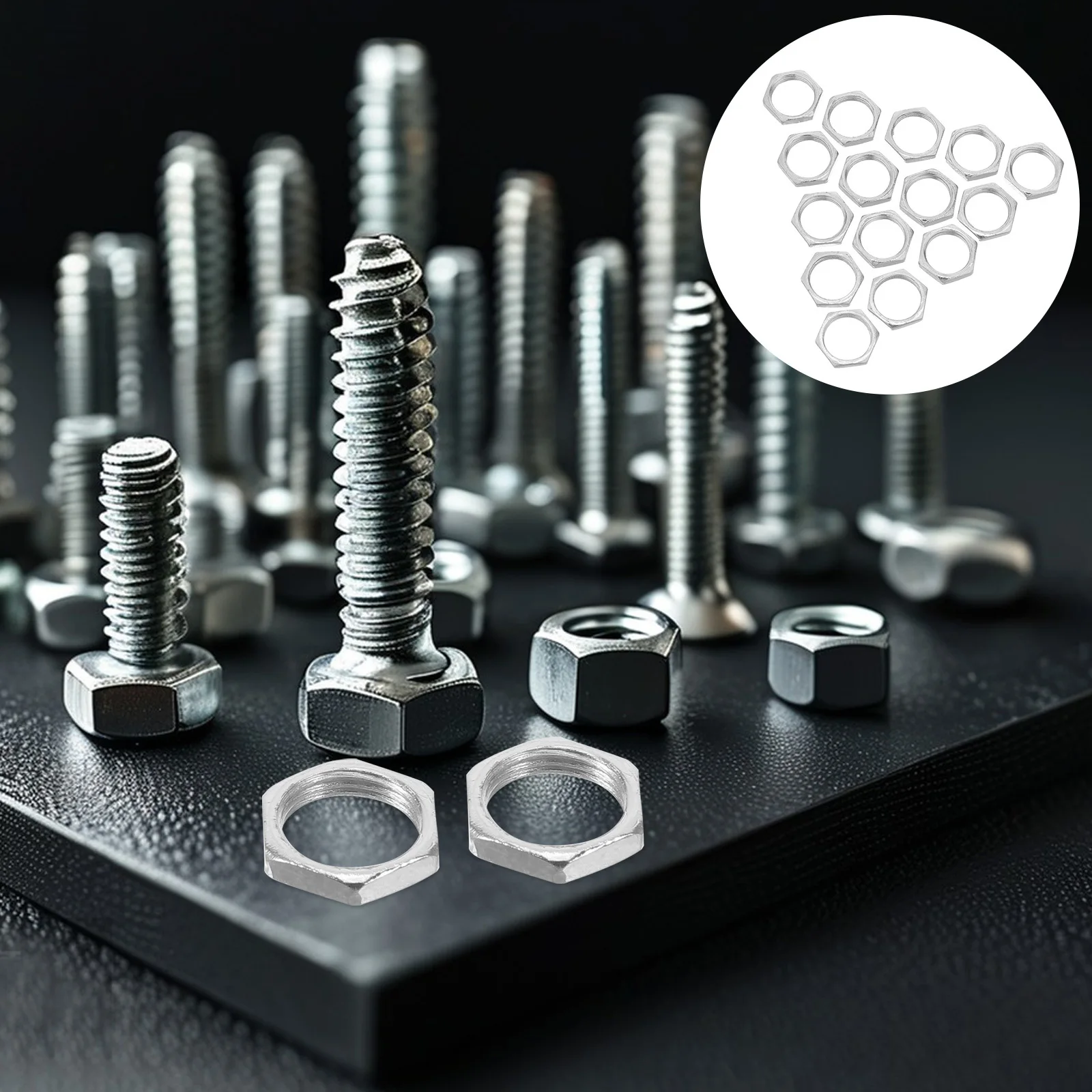 

100Pcs Hexagon Nuts Thin Flat Head Carbon Steel Fine Thread for Precision Electronics Equipment Repair Replacement Fasteners