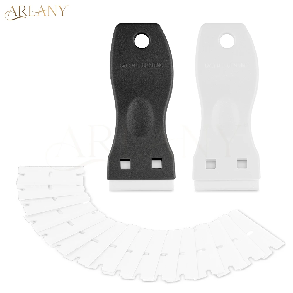 

ARLANY 2Pcs Plastic Scraper Tool with 20pcs Double Edged Plastic Blades Hair Extension Tape Scraper Adhesive Tape in Remover