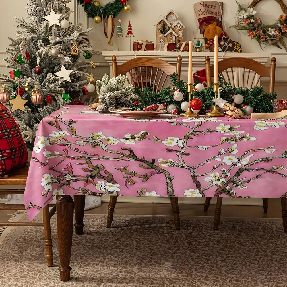 Pink White Roses Table Cloth Waterproof Tablecloth Spill Proof Table Cloth, Wipe Clean Table Cloth for Dining Camping