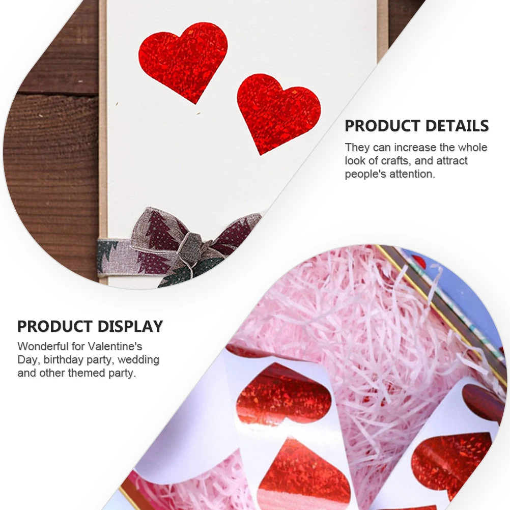 

1 Roll Glitter Heart Stickers Valentine'S Day Decorative Self-Adhesive Craft Sticker For Wedding Party Envelope Card Album