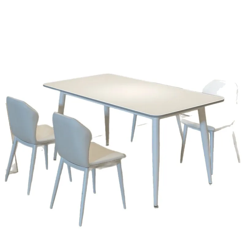 

Slate dining table and chairs, minimalist pure white living room small rental house type modern home dining table