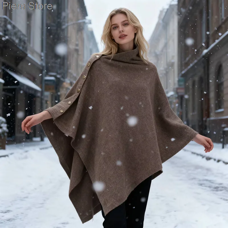 オーストラリア産ウール100-ケープ-ラップ-サーマル-冬用ショール-レディース-高級ニットポンチョ-スカーフ