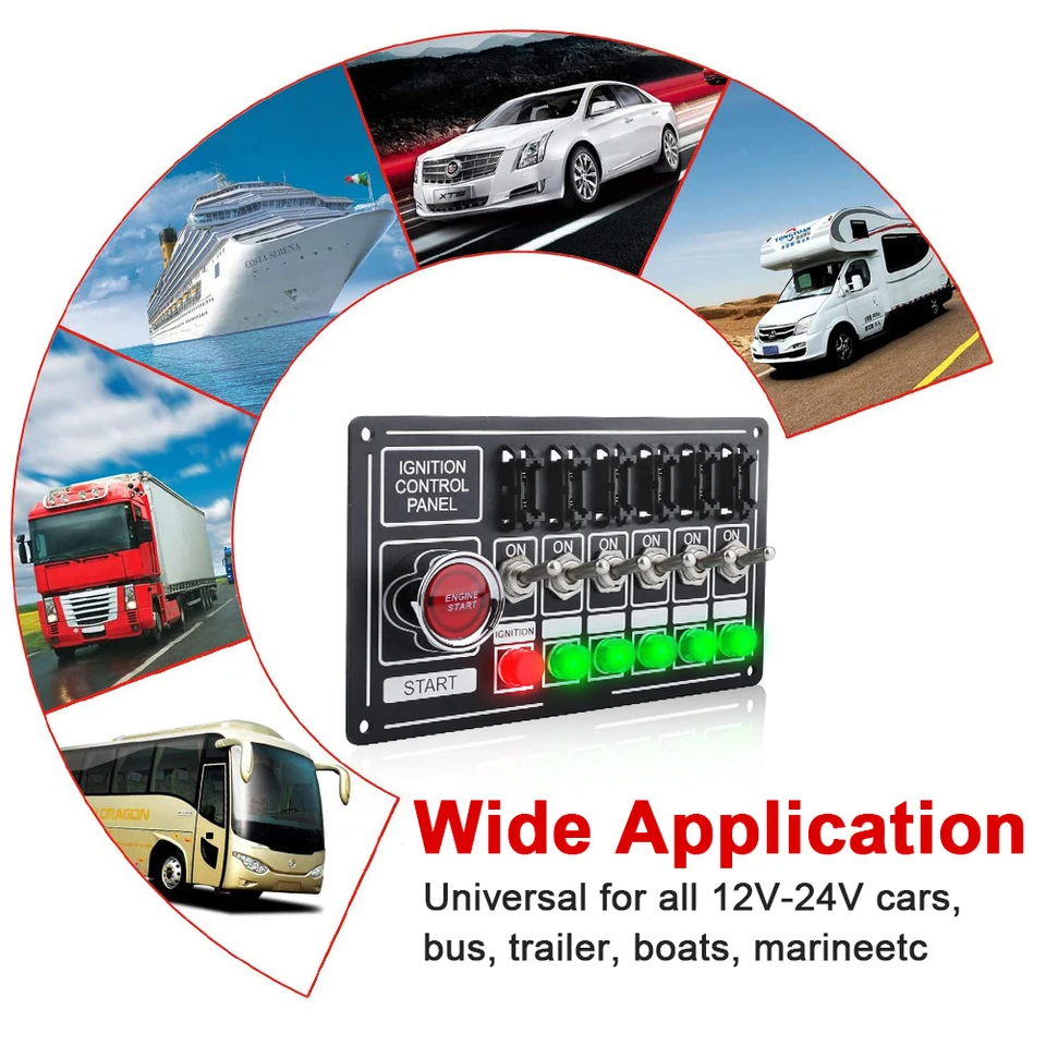 Racing Switch Panel Race Ignition Accessory Engine Start 6 Switch Lights Fused
