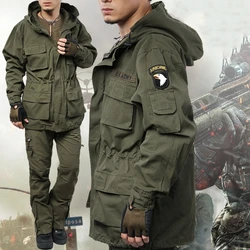 US Military Fleece Tactical Windbreaker Jacket Men Autumn Winter Outdoor Windproof Warm Hood Cotton Coat Work Army Clothes Pants