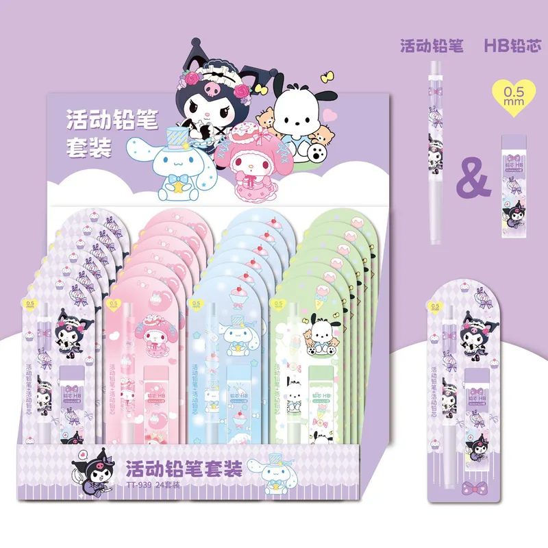 

4-24pcs Sanrio Cinnamoroll Melody Kuromi Pochacco Mechanical Pencil Stationery Set High Face Value Automatic Pencil 0.5mm Press