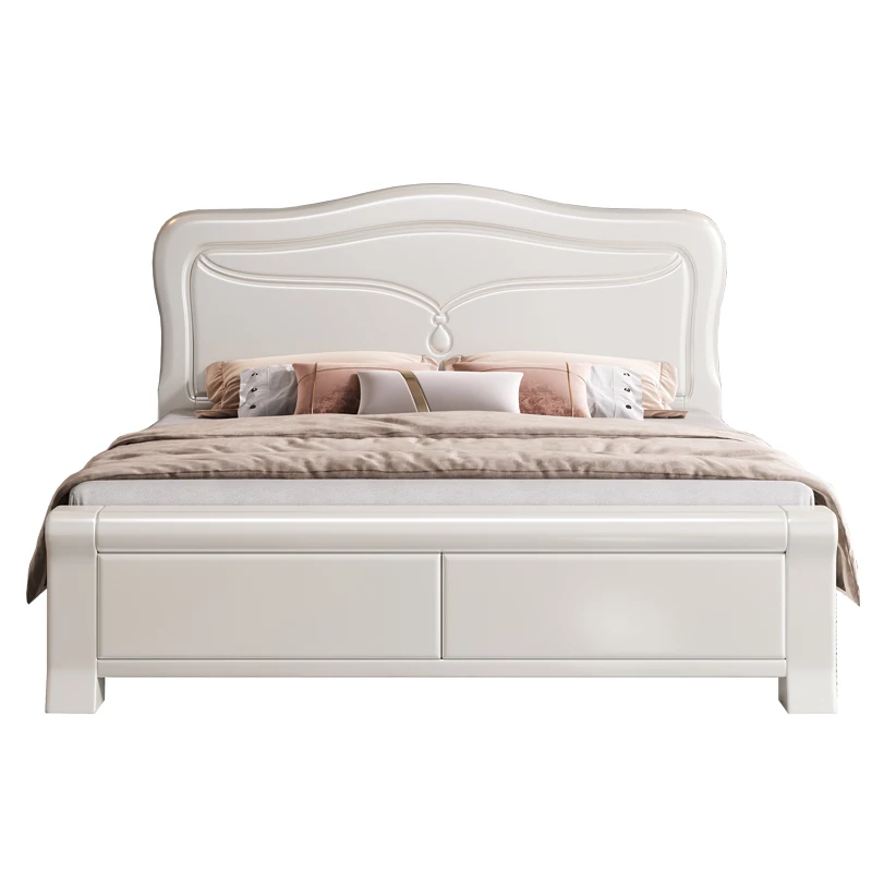 

White solid wood bed 1.8 double bed modern simple economical high box storage 1.5 meters princess bed master bedroom wedding