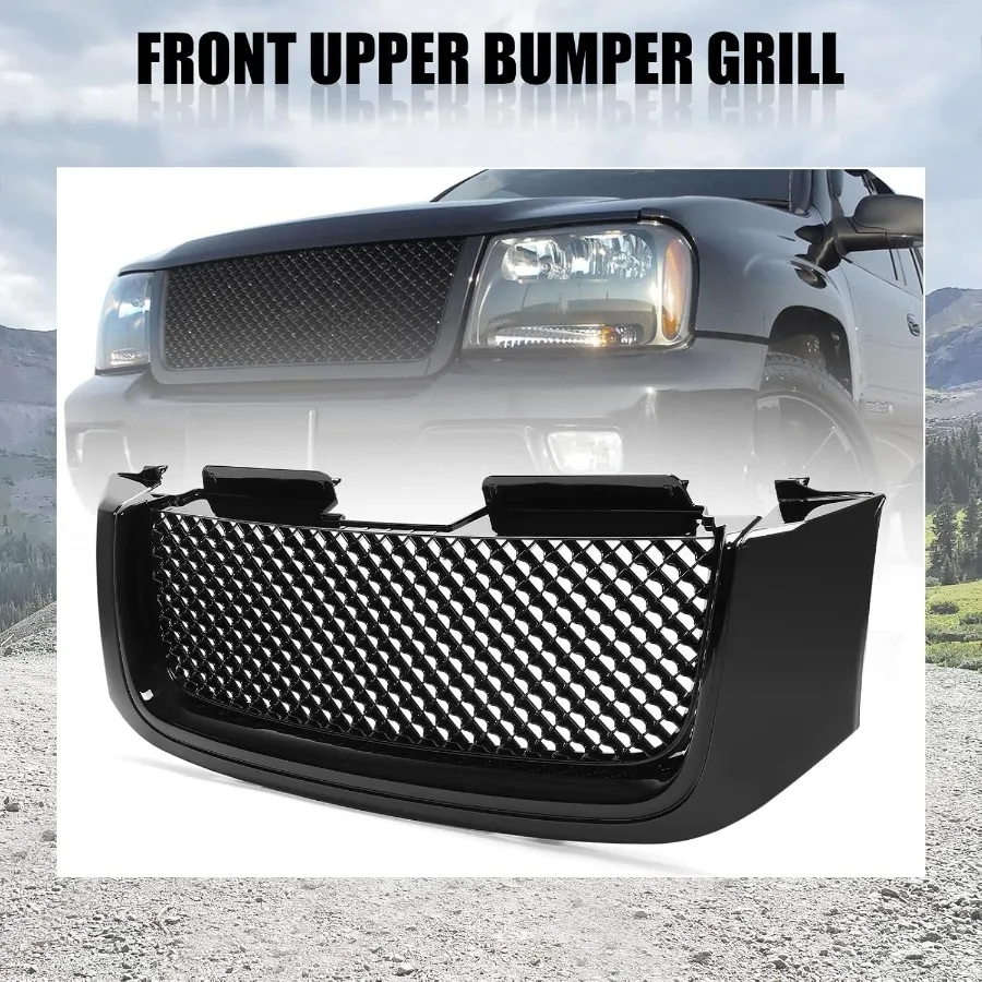 Grade superior dianteira da grade do para-choque de KUAFU compatível com 2002-2008 GMC Envoy XL XUV Honeycomb Mesh Insert Hood Grille Cover - Dor