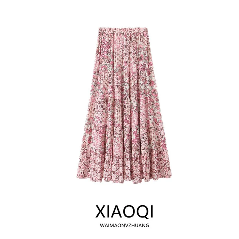 

Summer 2025 New Faion High Waist Long Printed Skirt Women's Ele Casual Midi Skirt Versatile High Waist Long Skirt