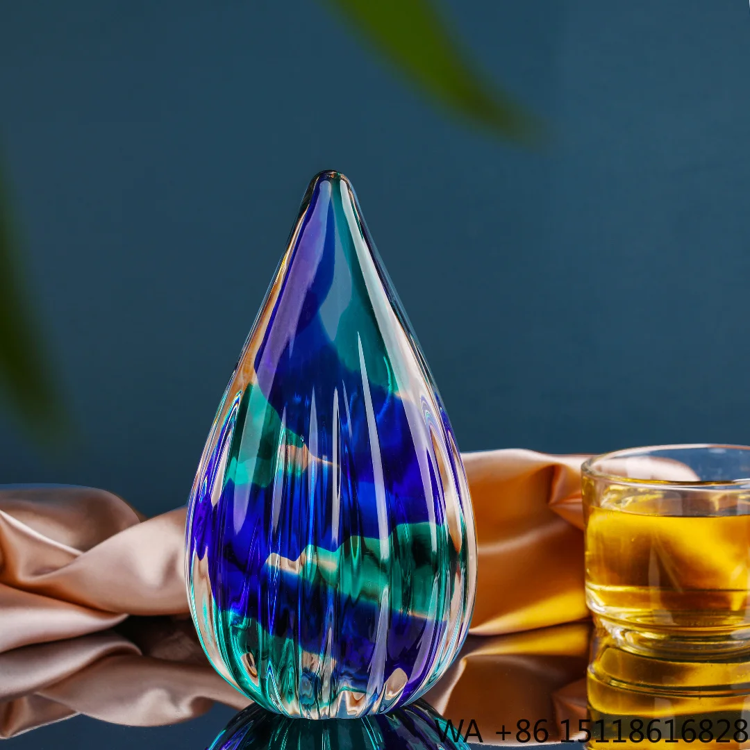 Arts and Crafts Supplies Home Decoration Accessories Blue Modern Art Blown Glass Handmade Love Water Drop Sculpture