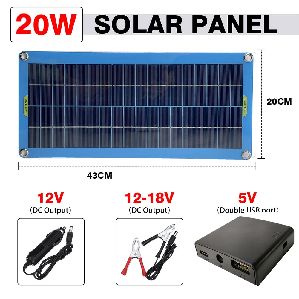 12V 20W Solar Panel for Car Marine Camping Battery Charger with Safe Charging Technology and Flexible Installation Solutions