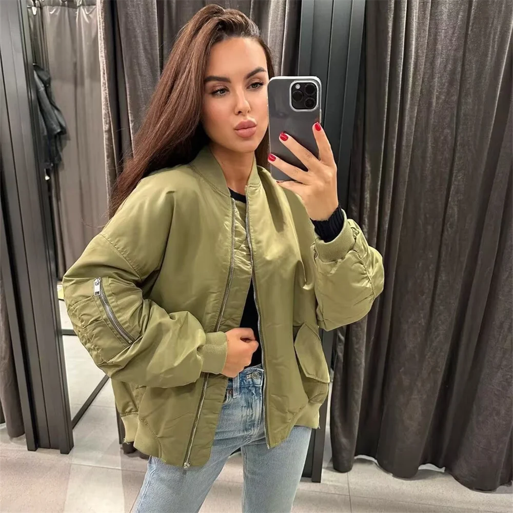 PB&ZA2024 Summer New Women\'s Fashion Style Casual Loose and Versatile Solid Color Pilot Jacket Cotton Jacket