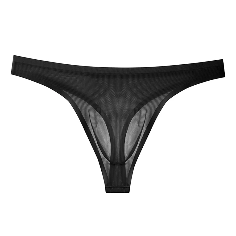 Brand New Fashion High Quality Underwear Men Underwear Bulge Pouch Ice Silk Lingerie Low Waist Sheer Thong Ultra Thin