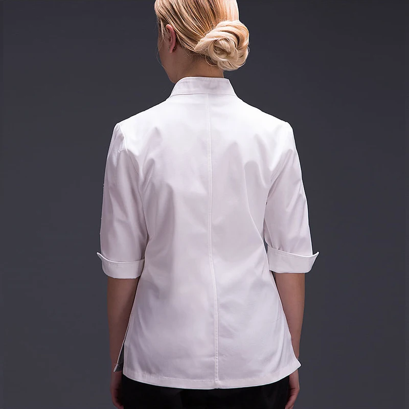 Jaqueta de cozinha profissional para mulheres, Camisa branca para o Hotel Chef, Catering Female Cook Uniform, Restaurante Padaria e Garçom Roupas de trabalho