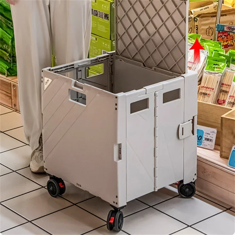 Wholesale Factory Four wheels Portable Hand Luggage Plastic Trolley  Mini Folding Supermarket Shopping Truck