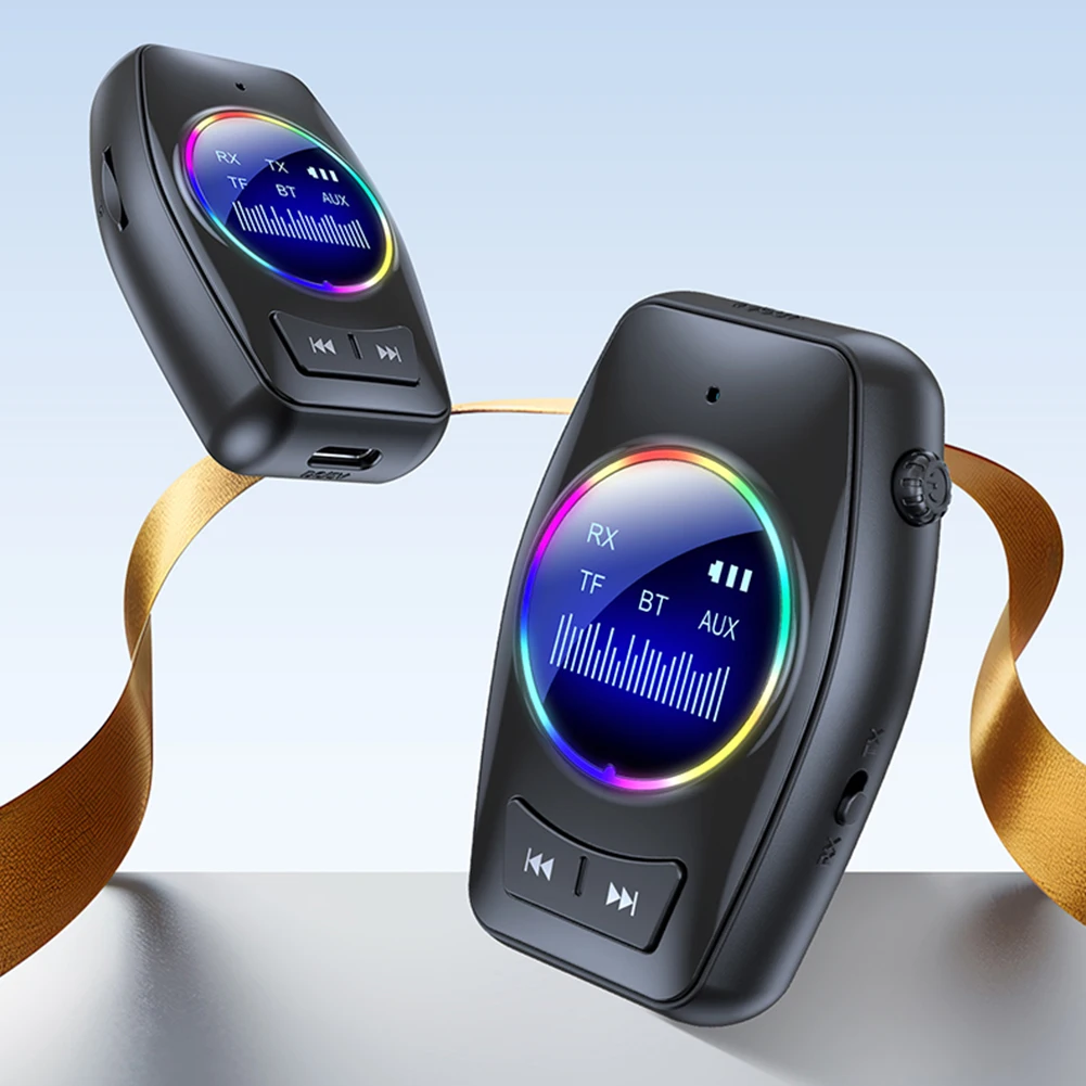 2-in-1 Bluetooth-compatible 5.0 Audio Transmitter Receiver with HD Screen Wireless Transmitter Adapter for PC TV Car Headphones