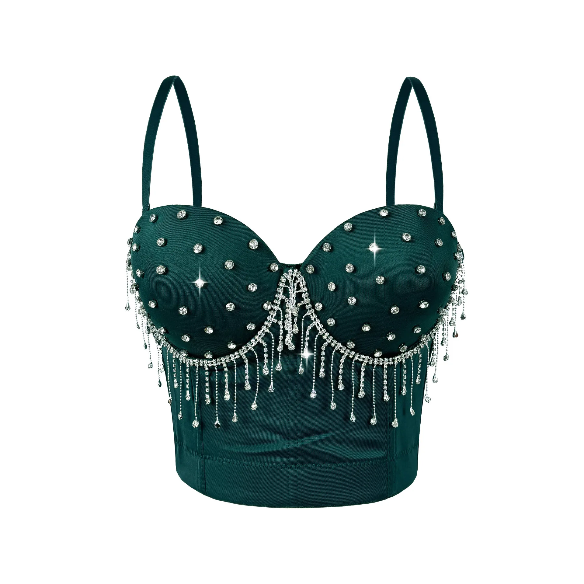 

Stunning Rhinestone & Mesh Corset Top with Underwire, Glamorous Sheer Bustier for Date Night Party Sexy Crisscross Back Cami Top