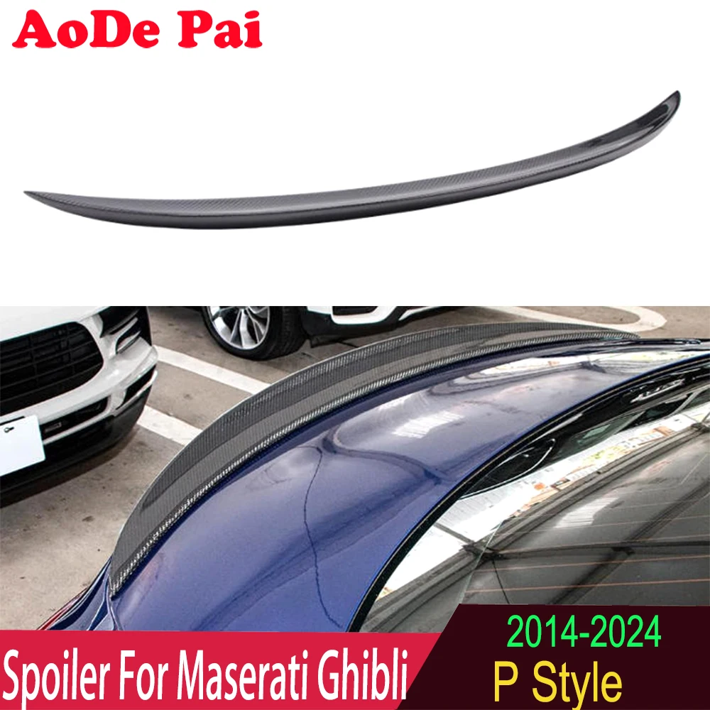 P Style Real Carbon Fiber Rear Boot Trunk Wing Spoiler LIP Ducktail For Maserati Ghibli 3.0T 2014-2024