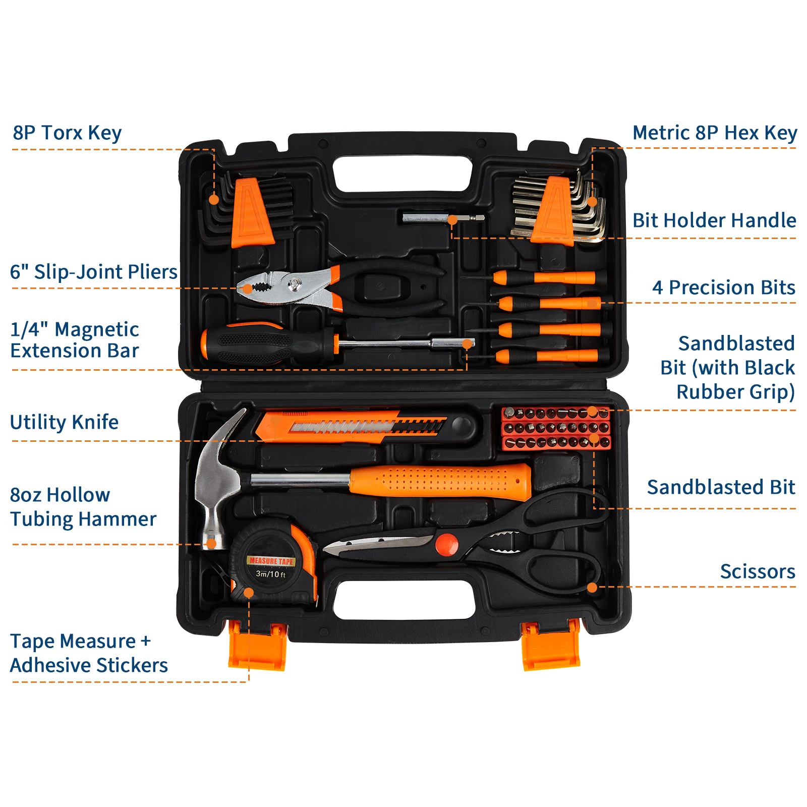 Professional 57-Piece Tool Set - Industrial Hand Tools Kit for Home, Automotive, Carpentry, Electrical Repairs - Durable Portable Toolbox Included