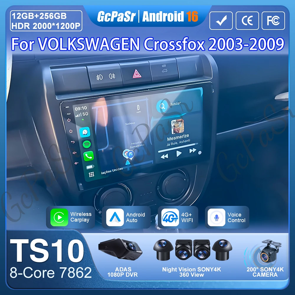 

Автомагнитола Android 16 для VOLKSWAGEN Crossfox 2003-2009 с GPS-навигацией, Android Auto, Carplay, Wi-Fi, без 2DIN, стереосистема