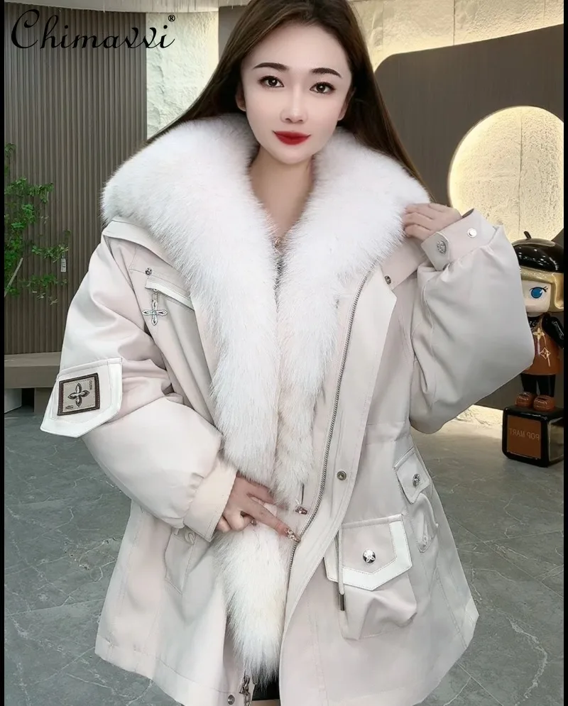 

2024 Winter New Medium and Long Fox Fur Collar Rex Rabbit Liner Removable Fur Jacket Coat For Women