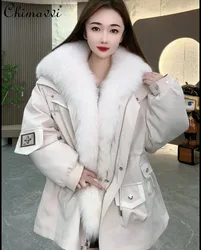 2024 Winter New Medium and Long Fox Fur Collar Rex Rabbit Liner Removable Fur Jacket Coat For Women