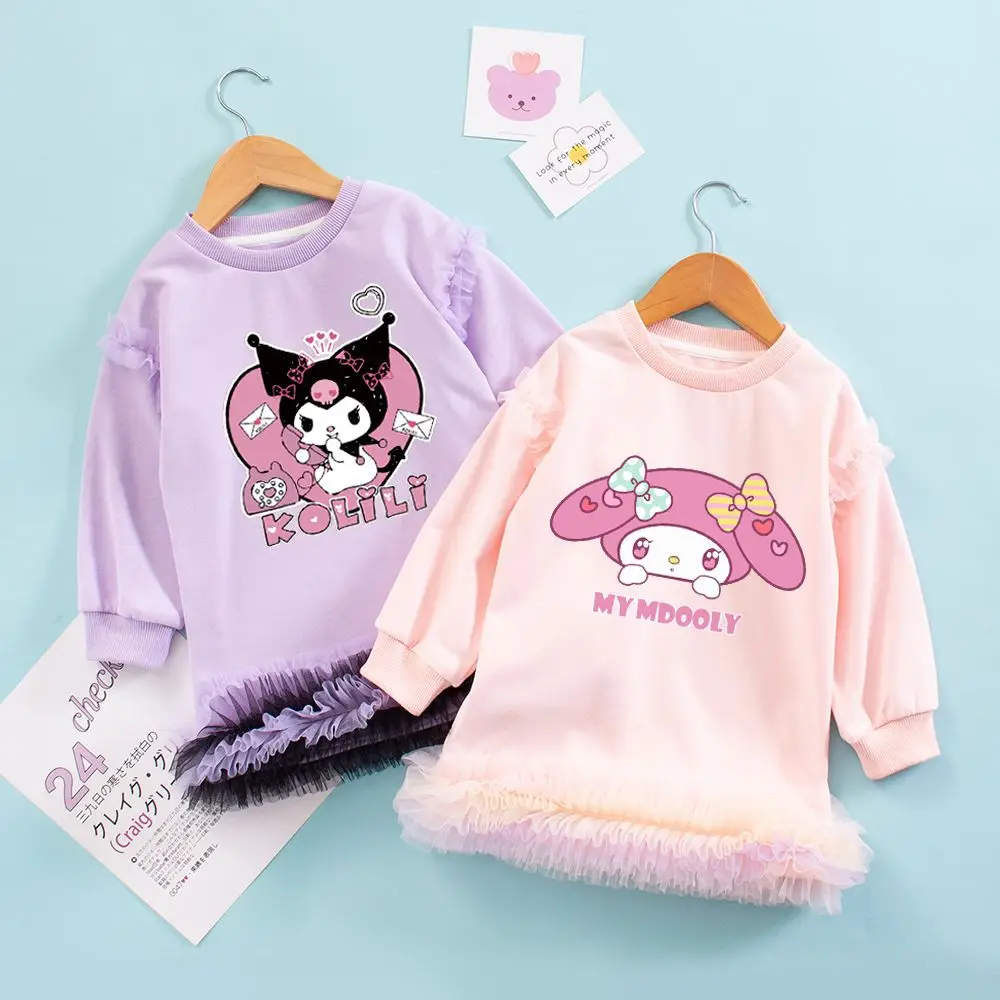 

Spring Autumn Long Sleeve Hooded Clothing Kawaii Sanrio Ins Anime Kuromi My Melody Cute Cartoon Shirt Dress Gifts for Girls