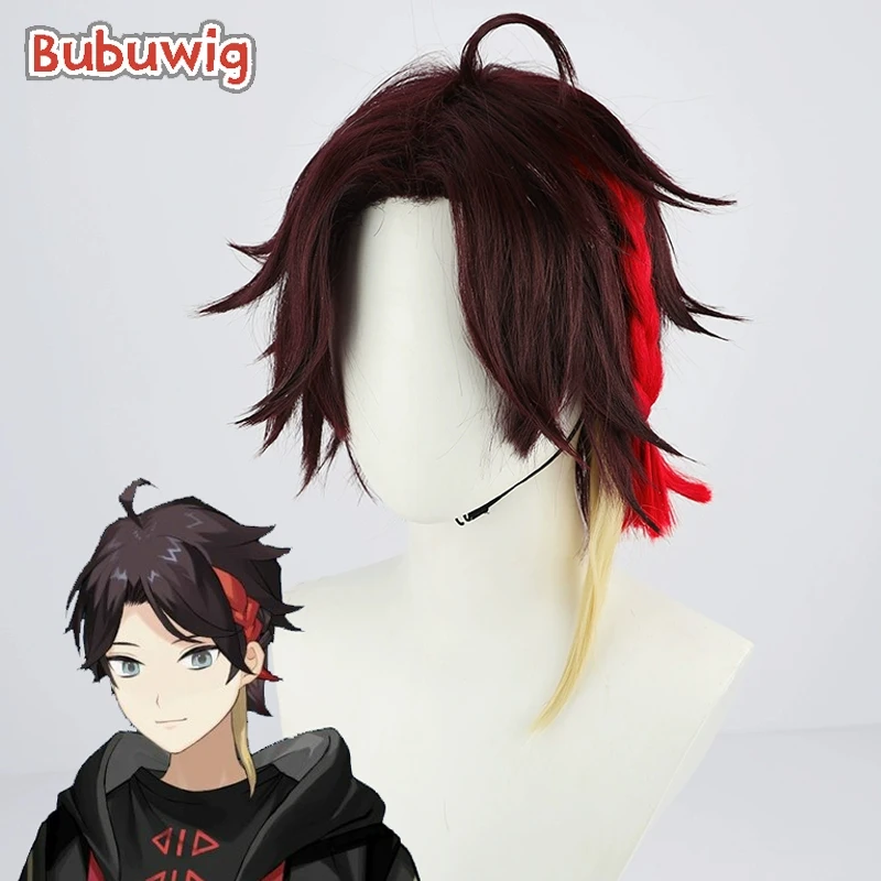 Bubuwig pelo sintético Saegusa Akina pelucas de Cosplay Virtual YouTuber Saegusa Akina 30cm peluca corta de colores mezclados para hombres resistente al calor