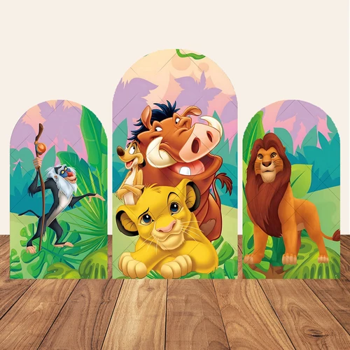 Imagen 2 del producto Simba el Rey León arco telón de fondo cubierta tela elástica para la primera fiesta de cumpleaños del bebé decoración de fondo de estudio fotográfico