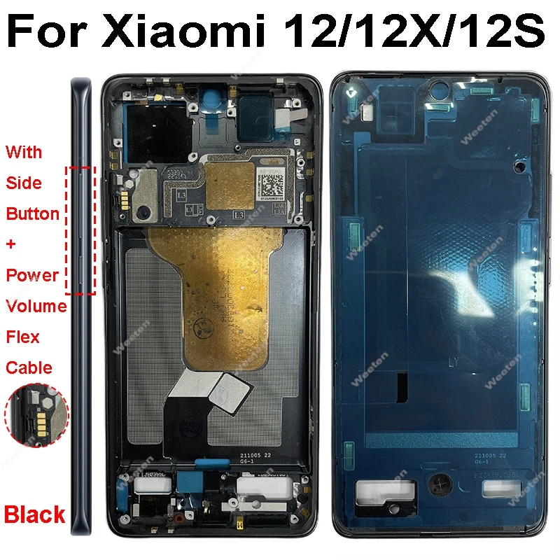 

For Xiaomi 12 12S 12X 12T 12T Pro LCD Frame Front Housing Cover Tool-Free Install Middle Frame with Functional Side Buttons