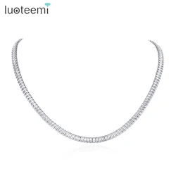 LUOTEEMI Classic Square Cubic Zirconia Charm Choker for Woman Luxury Tennis CZ Wedding Ceremony Accessories Short Chain on Neck